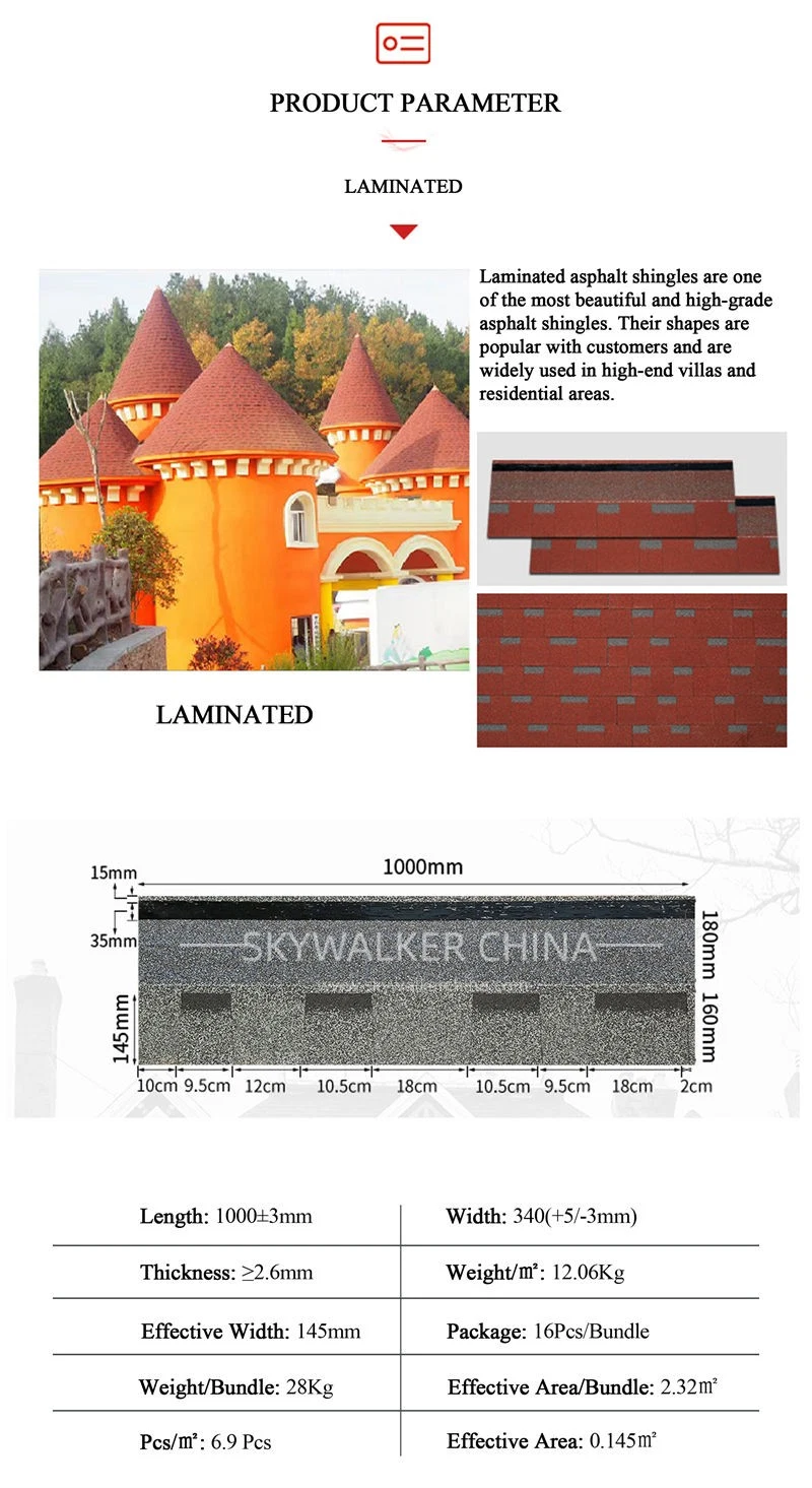 Villa Roof Tiles /Colored Asphalt Roofing Shingles /Stone Coated Fiberglass Roofing